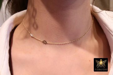 14 K Gold Filled Figaro Initial Letter CZ Personalized Birthstone Necklace Choker